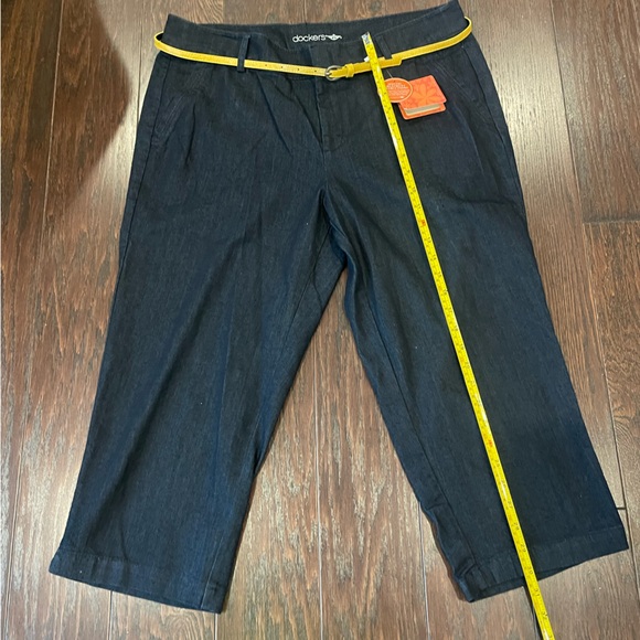 Dockers Women Dark Denim Hello Smooth Belted Capri Cropped Pant Size 14 - Picture 5 of 11